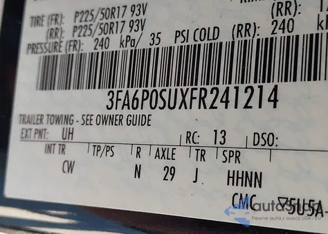 2015 Ford Fusion z USA, uszkodzony, nr VIN 3FA6PDSUXFR241214